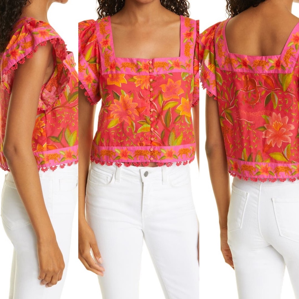 FARM Rio Solar Forest Square Neck Cotton Blouse NWT size medium - Picture 3 of 15